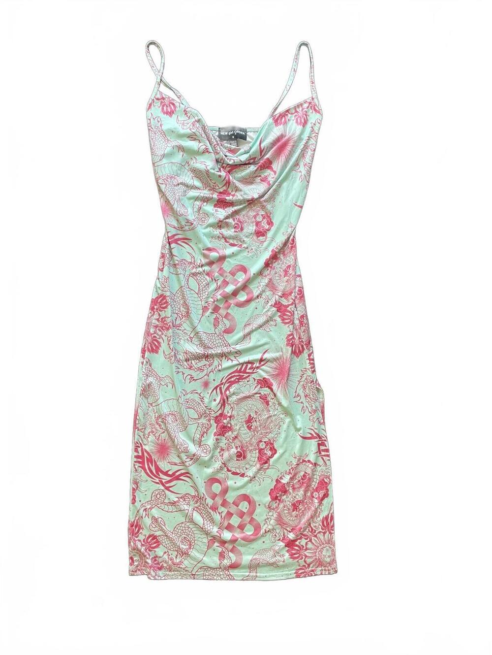 New Girl Order Dragon Print Cowl Neck Slip Dress UK 6